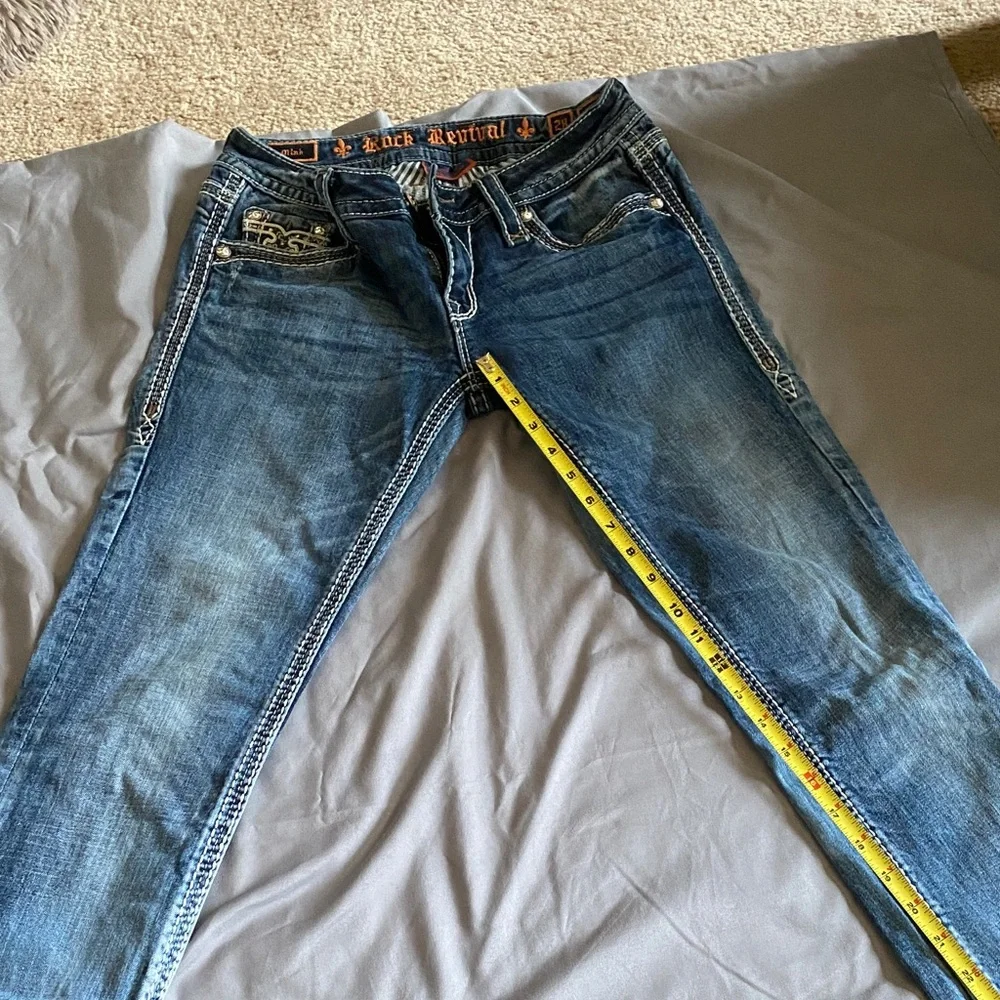 Rock Revival Women's Distressed Blue straight Cut Jeans - Picture 5 of 5